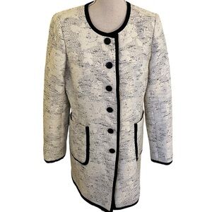 Karl Lagerfeld Cream/Black Jacquard Stylized Floral Long Blazer/Jacket 10